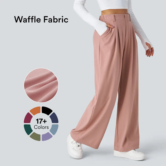 Halara Flex Women’s High Waist Wide Leg Pants with Pockets – Soft Waffle Fabric
