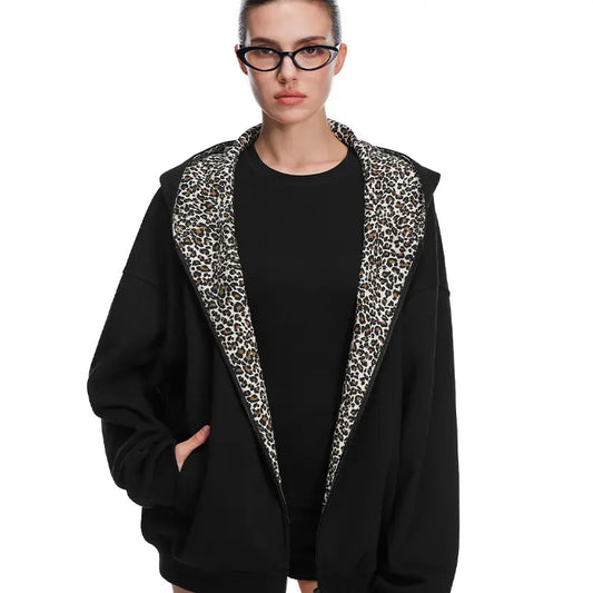 Leopard Print Oversized Hoodie & Wide Leg Sweatpants Set – Unisex Casual Lounge Sweatsuit with Pockets